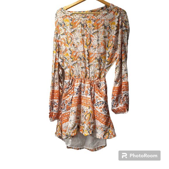 Free People Cut Away Silver Sun Printed Long Sleeve Dress size small - Picture 2 of 7